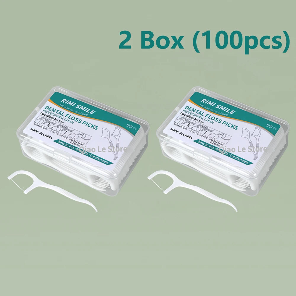 Clean Between Every Tooth. — Portable Disposable Dental Floss Picks | High-Tension Floss Sticks, 50pcs per Box, 1, 2, 3, 5 & 10 Box Options