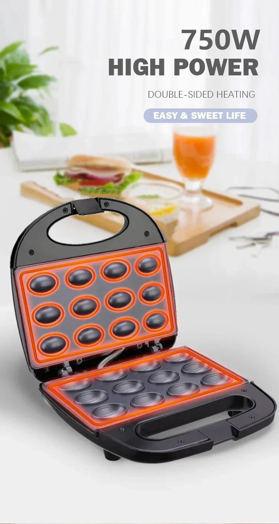 Electric Walnut Cookie Maker – 12-Hole Non-Stick Mold, Automatic Nut Cake & Waffle Breakfast Pan
