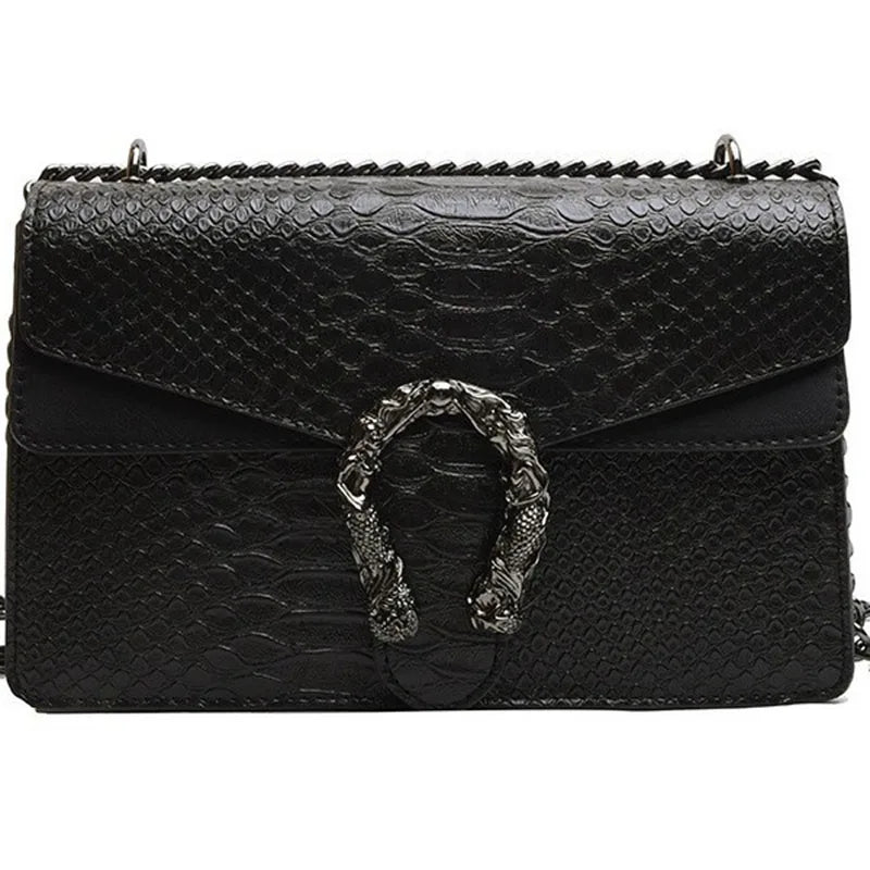 Retro Snake Pattern Chain Crossbody Square Bag – Fashion PU Leather Shoulder Bag for Women