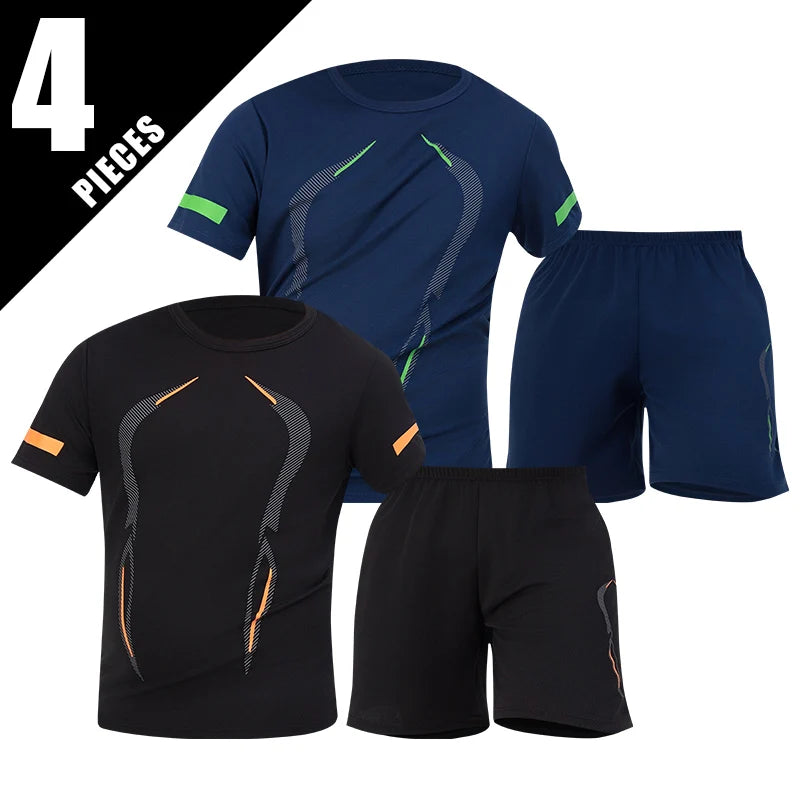 Men's Quick-Dry Short Sleeve & Shorts Set – Plus Size Leisure Running Fitness 2–6 Piece