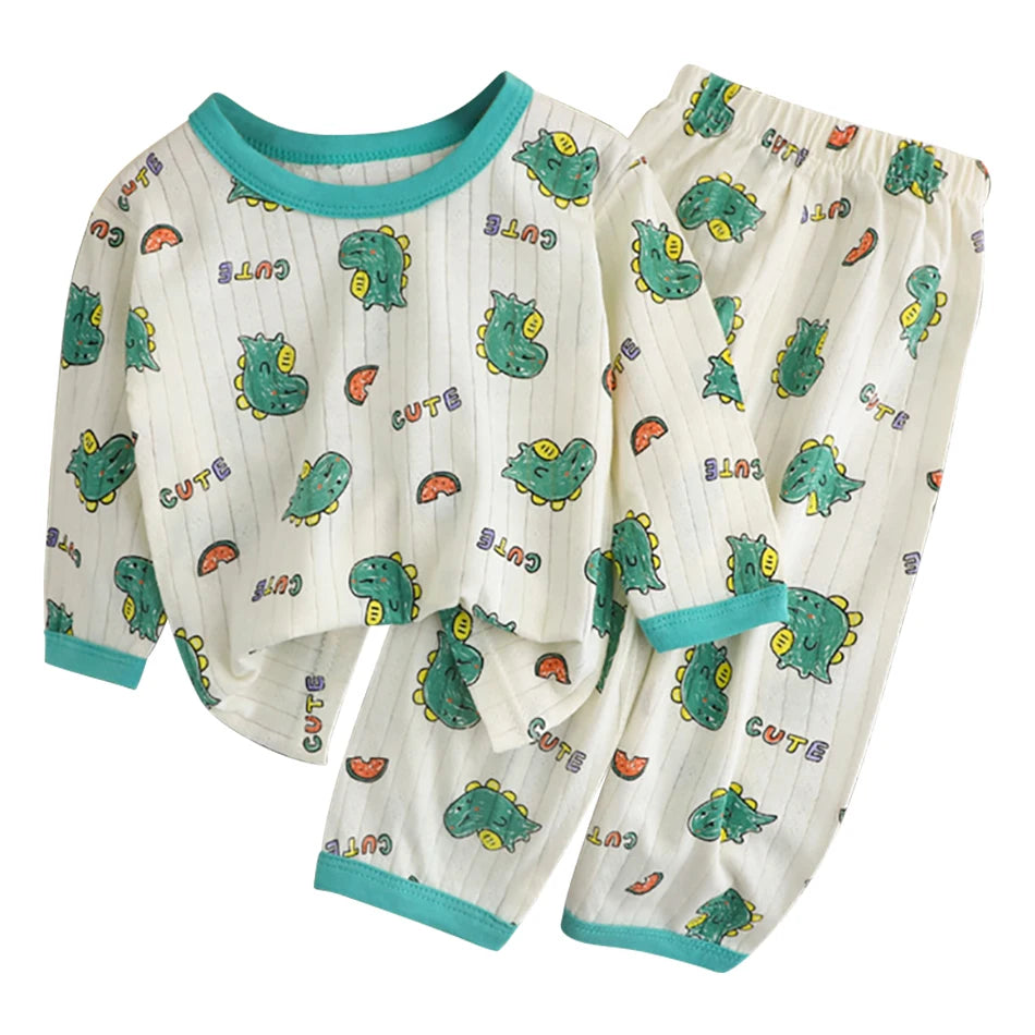 Kids' Cartoon Bear Long Sleeve Pajamas Set | Soft Breathable Sleepwear Boys & Girls