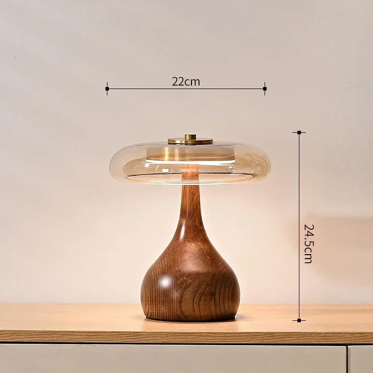 Retro Glass Table Lamp – Sculpted Wood-Look Base