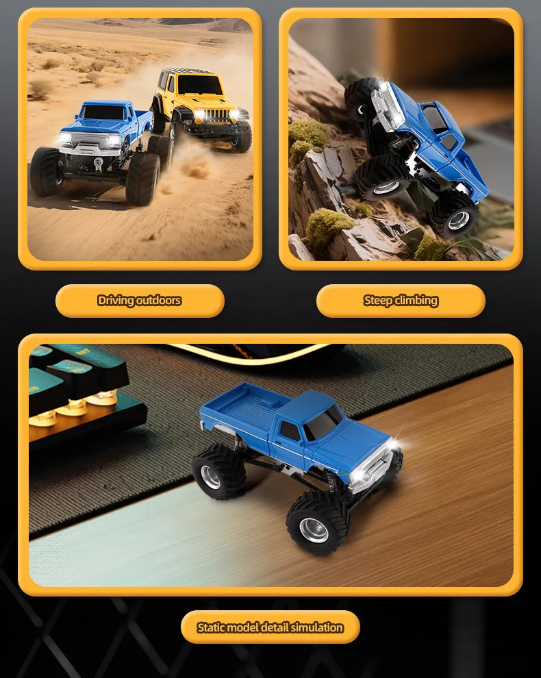 1:36 4WD Mini RC Off-Road Crawler Car with LED Lights – Remote Control Toy for Kids & Adults