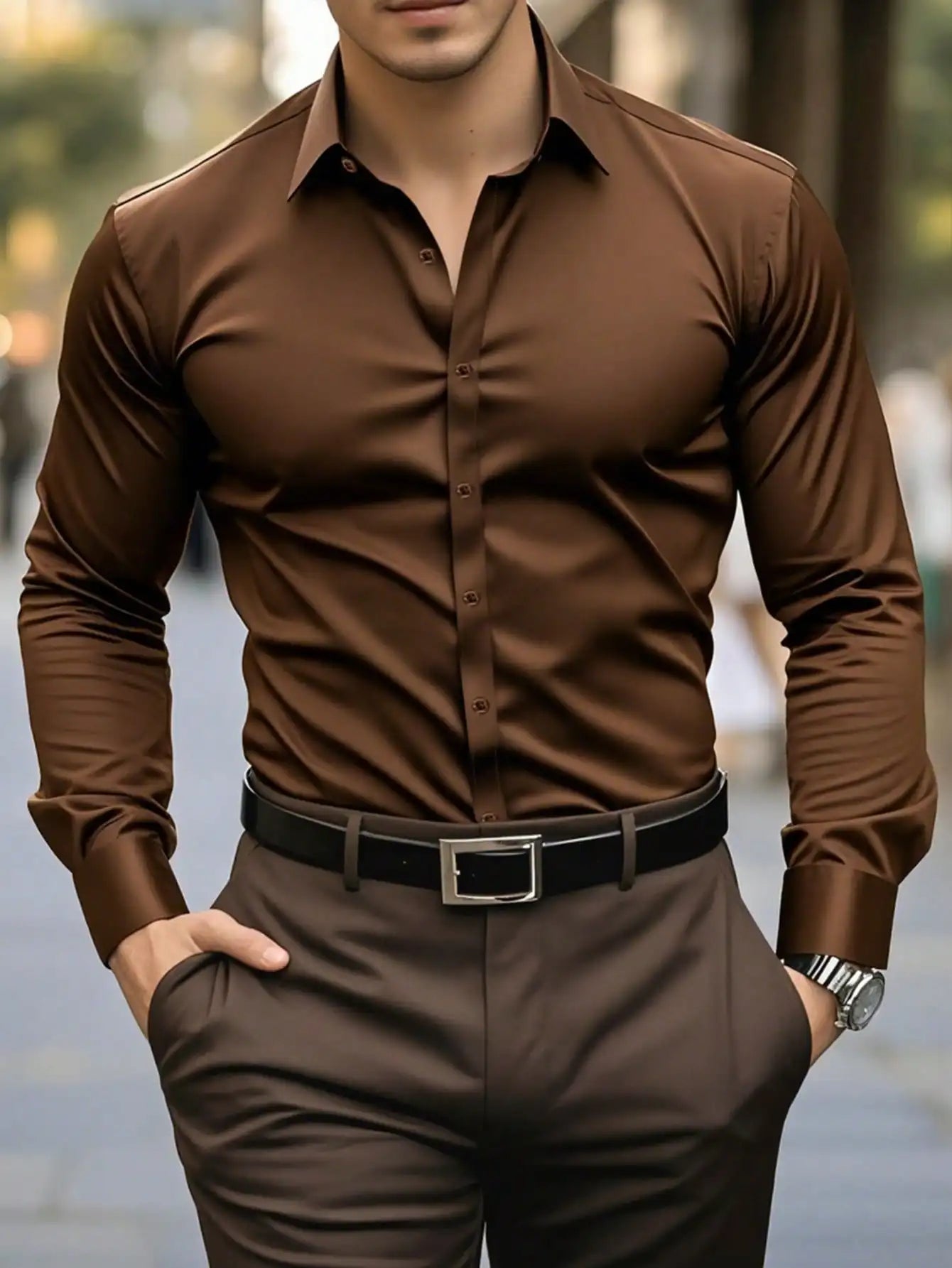 Men's Solid Red Long Sleeve Formal Dress Shirt — Bold Color Business Shirt
