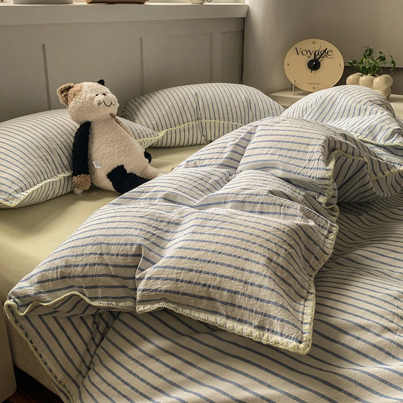 100% Cotton Stripe Bedding set Duvet Cover Set with Pillowcase housse de couette Quilt Cover set King Size
