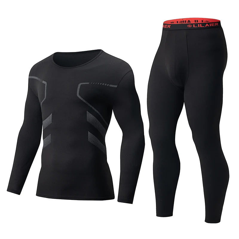 Men's Printed Thermal Underwear Set – 2-Piece Round Neck Sports Suit
