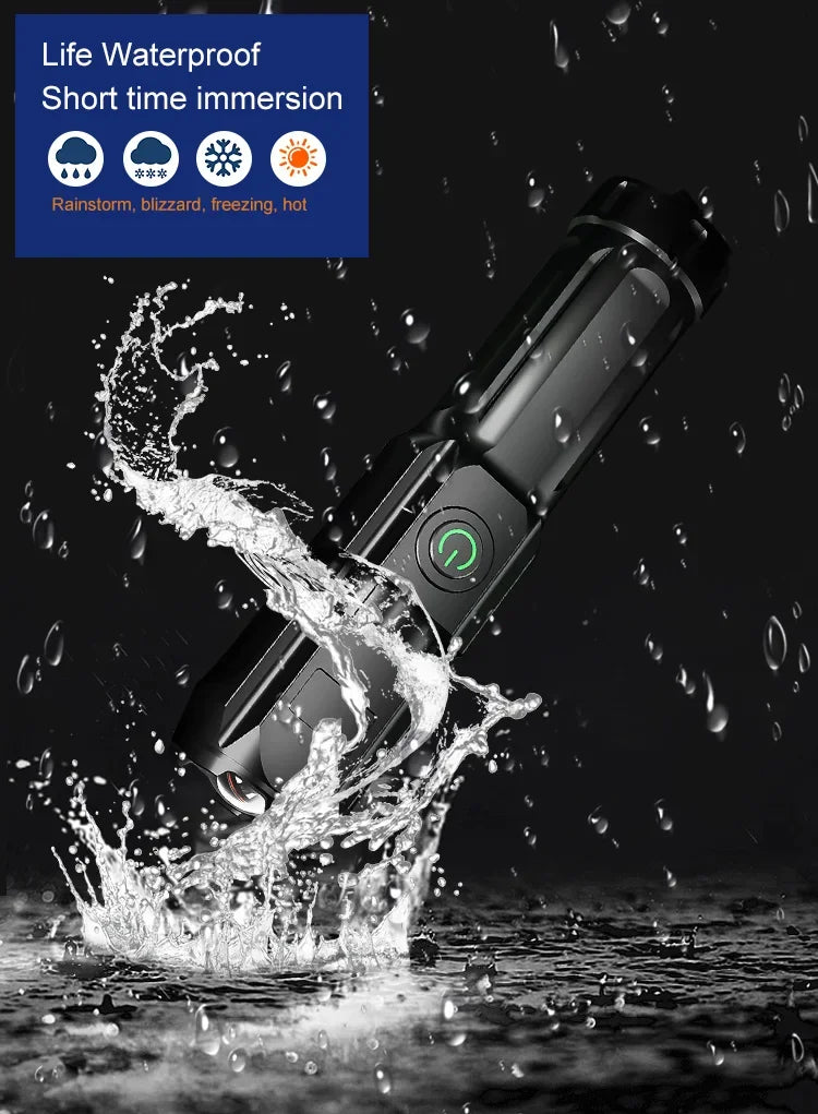 F15-T Tactical LED Flashlight – Zoomable, 4-Mode, USB Rechargeable, Waterproof Fishing Hunting Camping Torch
