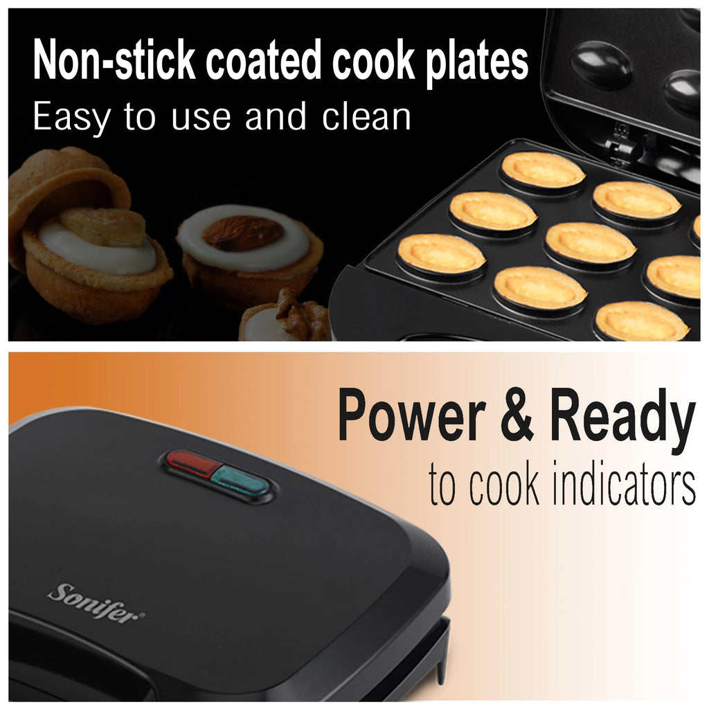 Sonifer 750W Electric Walnut Cake & Waffle Maker – Non-Stick Iron Pan, Breakfast Kitchen Appliance