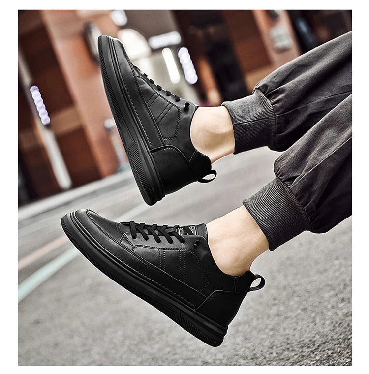 Men's Genuine Leather Height-Boosting Sneakers — +6cm