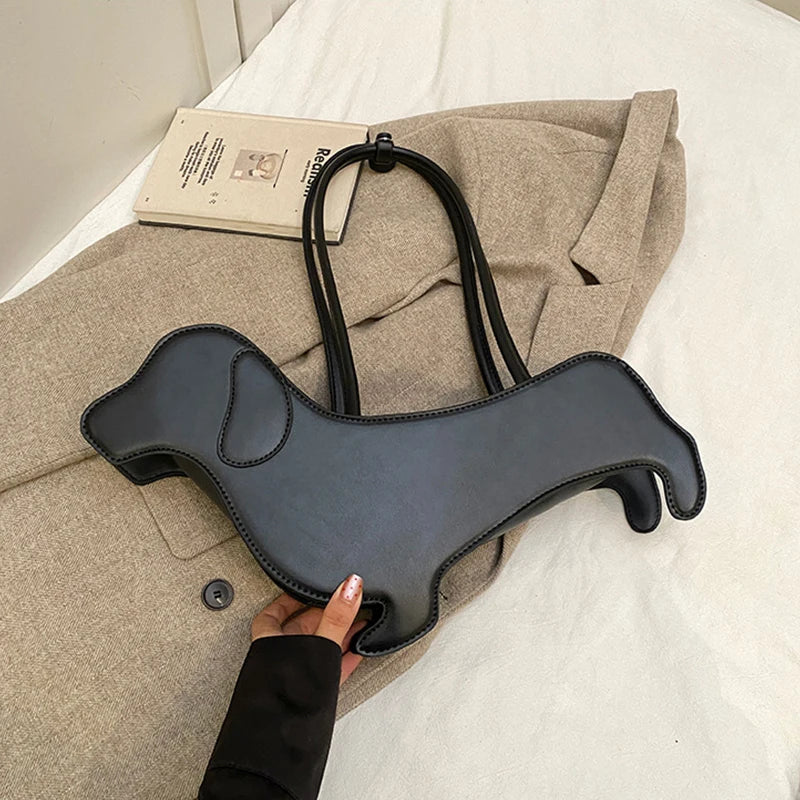 Funny Sausage Dog Kawaii Shoulder Tote Bag – Cute Creative PU Leather Handbag for Women