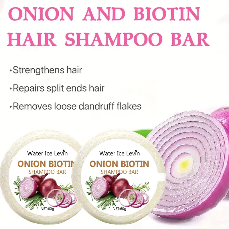 Onion & Biotin Shampoo Bar 60g – Moisturizing, Smoothing & Rosemary Extract for All Hair Types