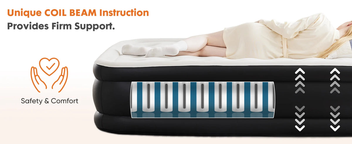 JHK Double-Height Air Mattress – 660 lbs Capacity, Non-Slip Bottom, Queen & Twin, Home & Camping