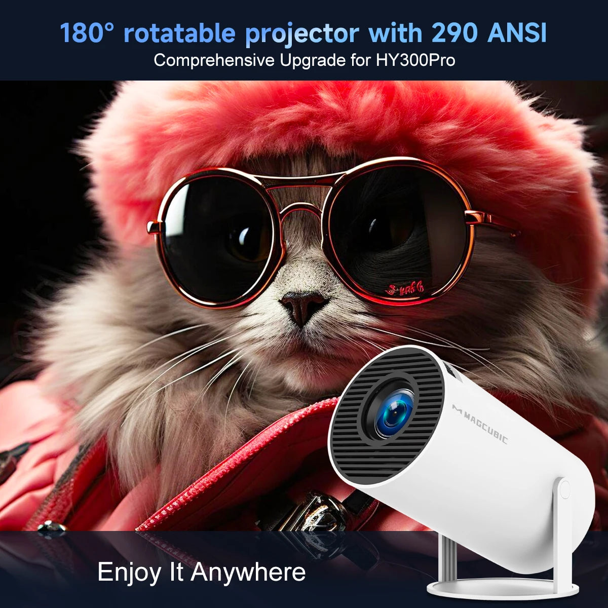 MAGCUBIC HY300 Pro Mini Projector – Android 14, 290 ANSI, WiFi 6, BT 5.4, 720P Native, Home Cinema