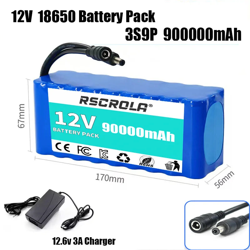 Rechargeable 12V 18650 Lithium Battery Pack with BMS – For Solar, LED Light, RC Model & Power Supply with Charger