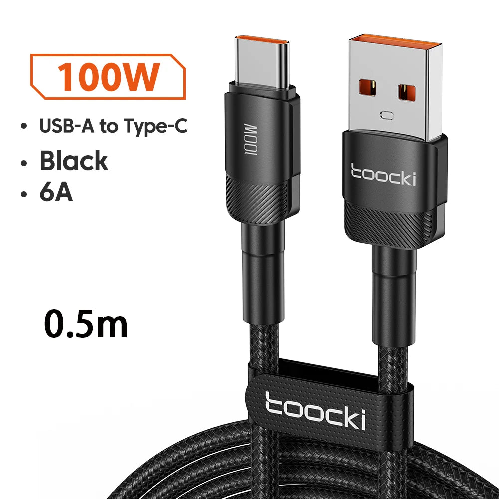 6A Speed. Braided Strength. Every Length. — Toocki USB-A to USB-C 6A 100W Fast Charging Cable | 0.25m to 3m, Huawei, Xiaomi, Samsung, OnePlus, 4 Colors