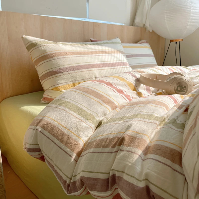 100% Cotton Stripe Bedding Set – Duvet Cover with Pillowcases, Twin to King