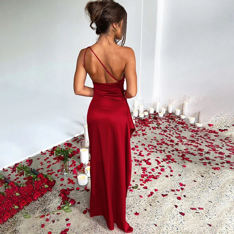 Off Shoulder Sleeveless Split Red Evening Dress — Sexy Elegant Long Party Dress