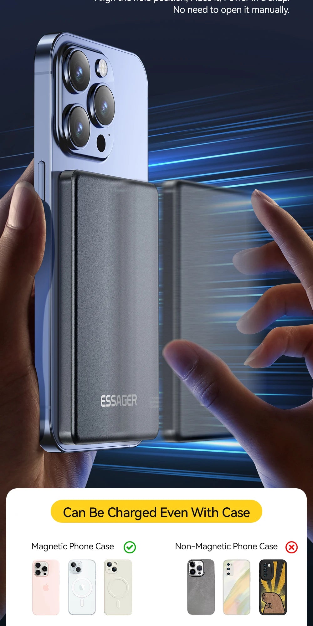 Essager Slim Wireless Power Bank — Magnetic MagSafe Compatible Portable Charger