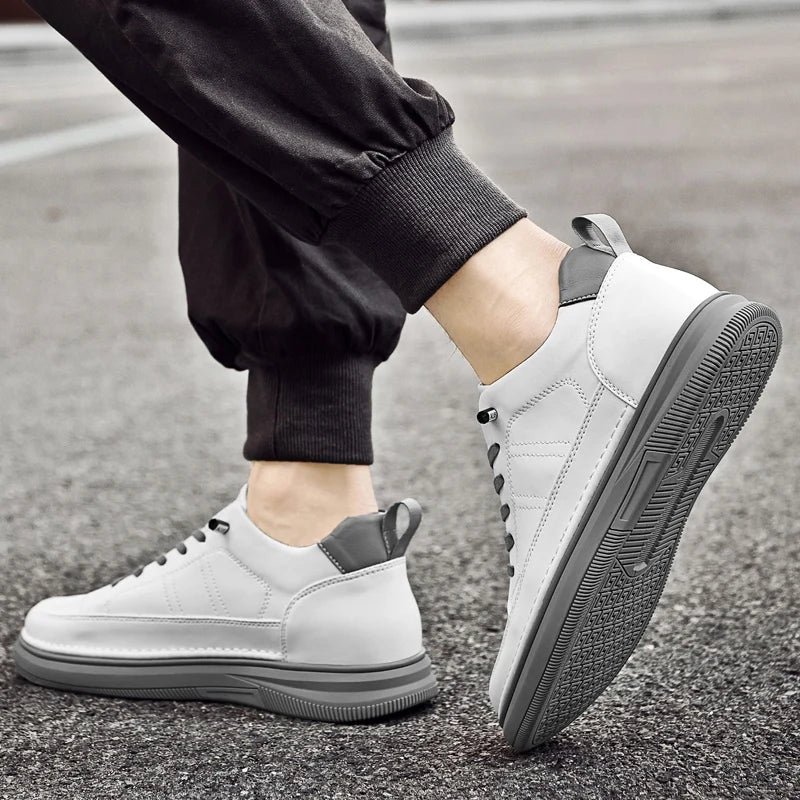 Men's Genuine Leather Height-Boosting Sneakers — +6cm