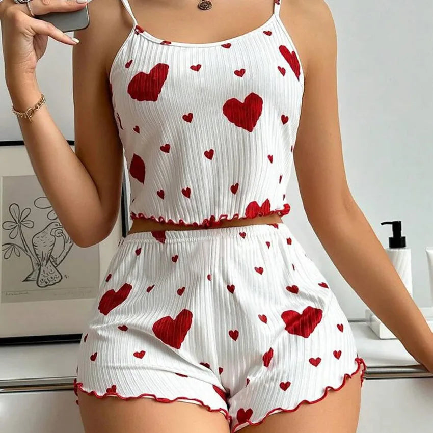 Women's 2-Piece Tank Top & Shorts Pajama Set | Soft Casual Love Print Sleepwear