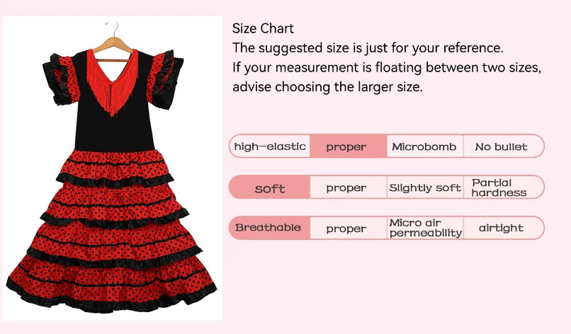 Girls Dress Beautiful Spanish Flamenco Dancer Costume Childrens April Sevilla Performances Dance Outfit
