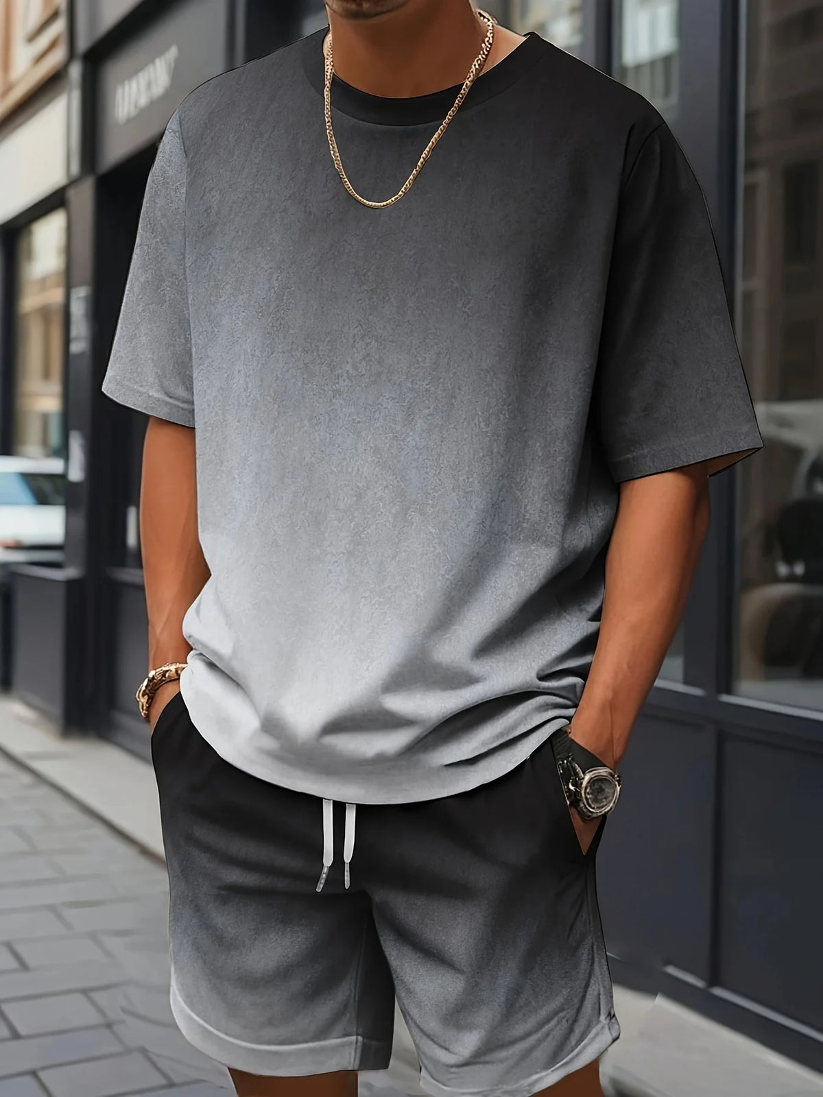 Men's Cross Print Short Sleeve T-Shirt & Shorts Set – Streetwear Holiday 2-Piece