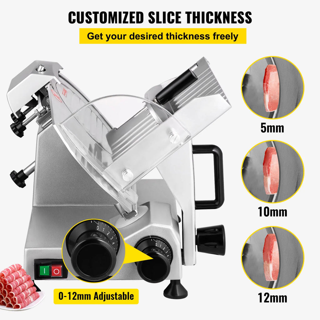 Electric Meat Slicer 8"/10" — Carbon Steel Blade, Adjustable Thickness for Deli, Meat & Cheese