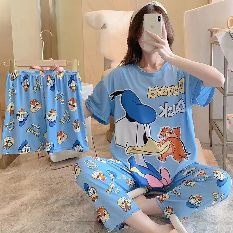 Women's New Three-piece Pajamas Homewear Set of Sweet Pajamas Cartoon Leisure Women's Homewear Pajamas Set