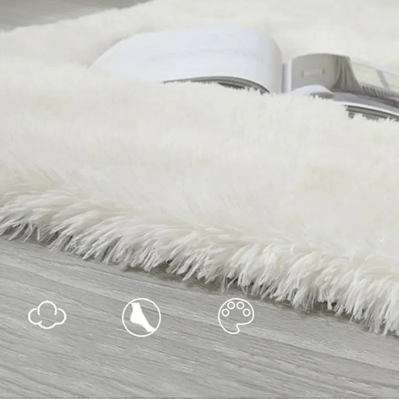 VIKAMA Minimalist Shaggy Silk-Touch Rug – Non-Slip Dirt-Resistant Carpet for Living Room, Bedroom & Study
