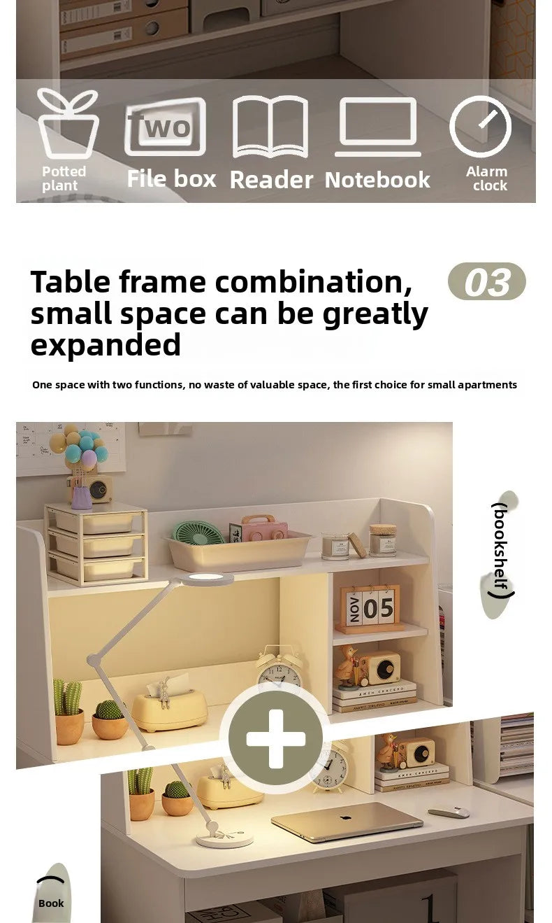 Bookshelf Integrated Computer Desk — Modern Minimalist MDF Student Writing Desk, Multiple Sizes & Finishes