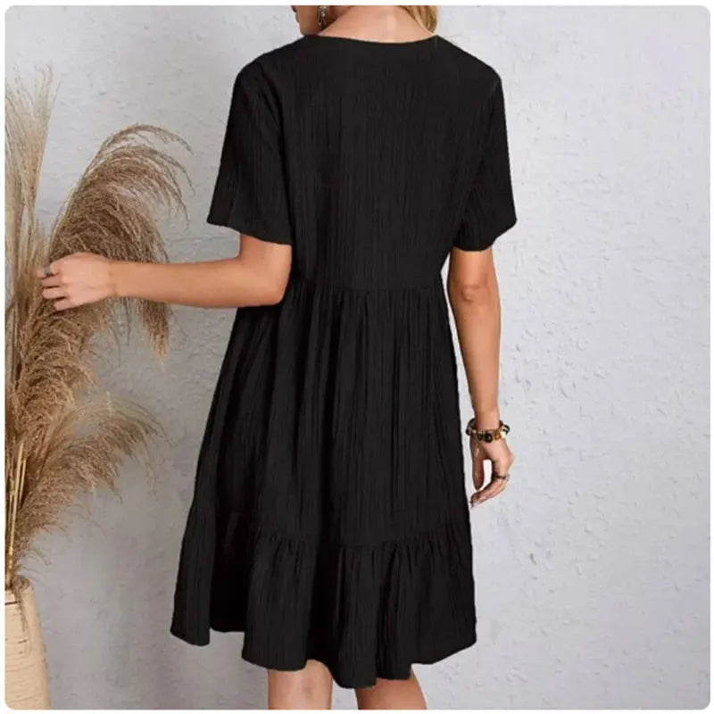V-Neck Peplum Ruffle Dress — Short Sleeve Fit & Flare Summer Dress