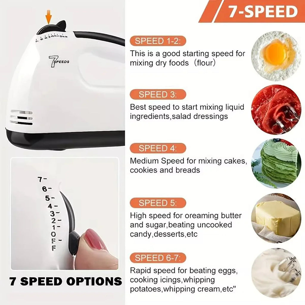 7-Speed Handheld Electric Egg Beater & Cream Mixer – Mini Automatic Kitchen Mixer, EU/US Plug