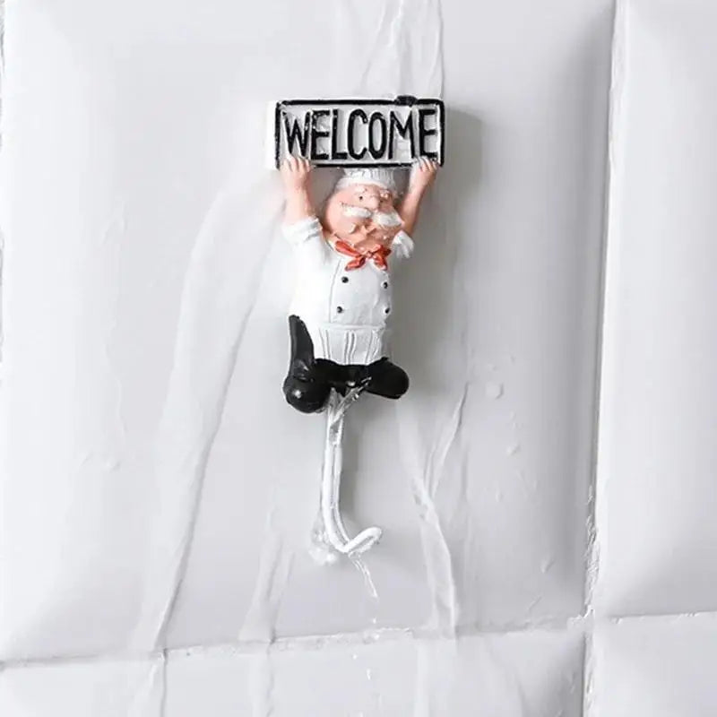 Chef Cartoon Wall Hook – Self-Adhesive Kitchen Utensil Hanger for Towels, Tools & More