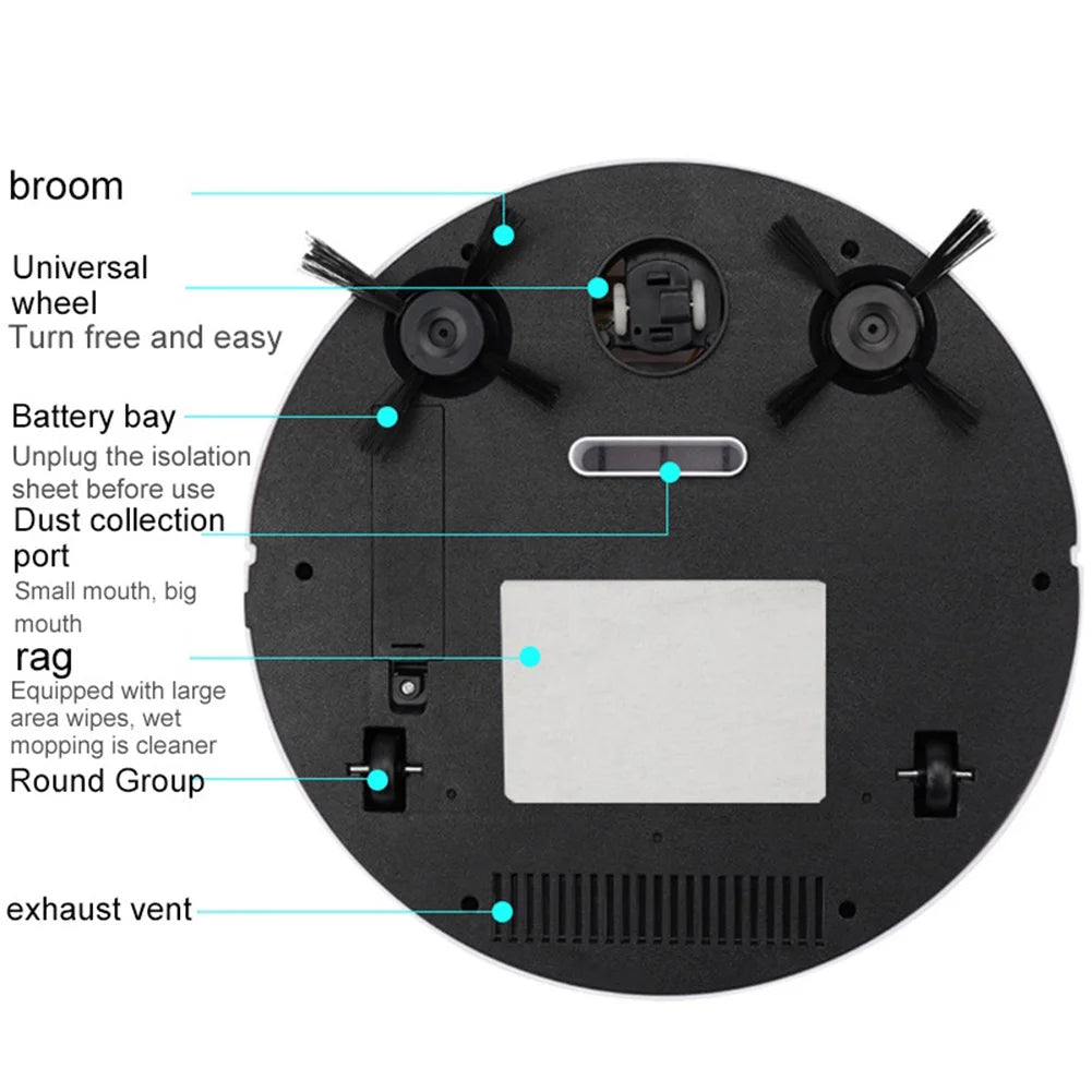 3-in-1 Smart Robot Vacuum Cleaner – Auto Sweep, Mop & Suction USB Rechargeable