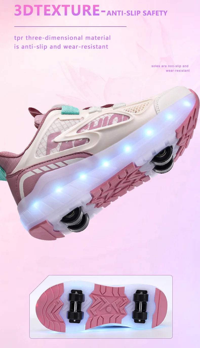 Children's 4-Wheel LED Light Roller Skate Shoes – Removable Wheeled Rolling Sneaker for Kids