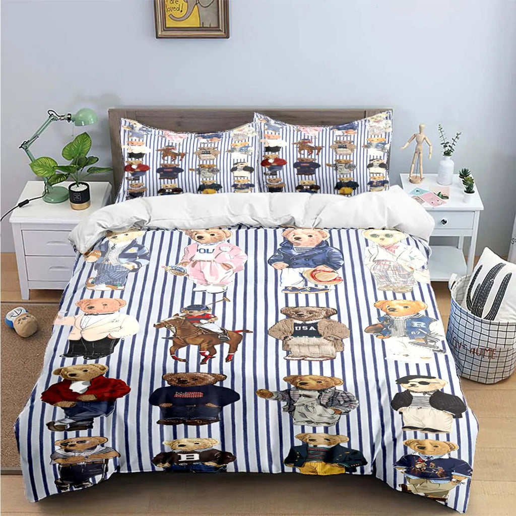 Fashion Bear Bedding Set | Cute Animal Print, Single to King Size, Adults & Teens Luxury Gift