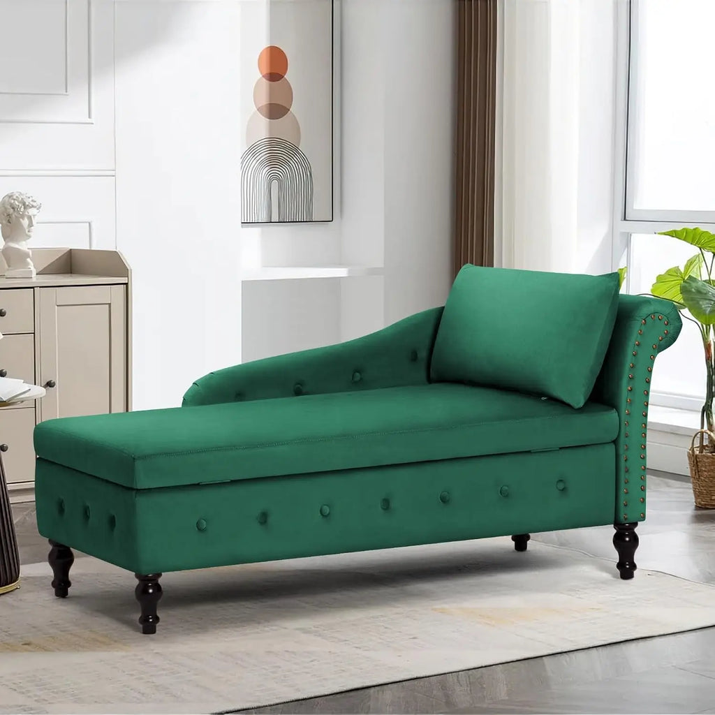 Velvet Storage Chaise Lounge with Right Armrest