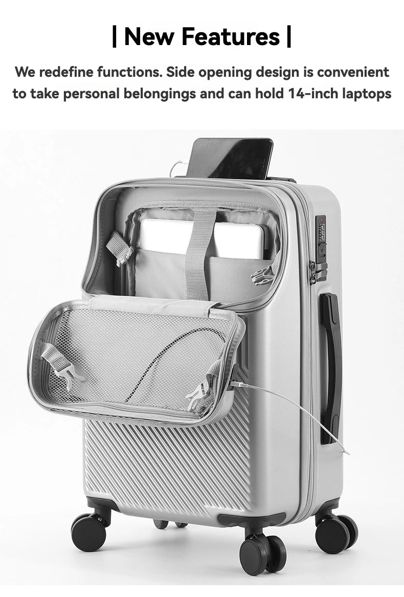 2024 Durable Large Capacity Luggage Set — Front Open with Built-In Charging Port, Carry-On Travel 20/22/24/26"