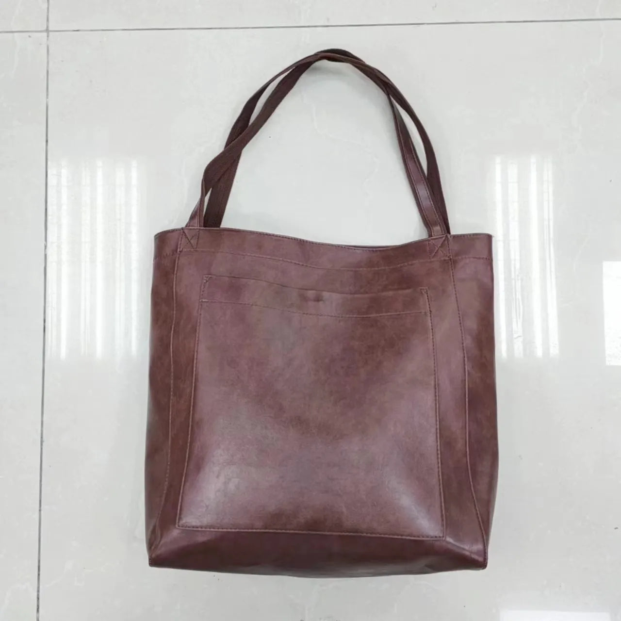 SNOWJENNY Retro Waxed PU Large Tote Bag – Commuter Shoulder Handbag with Pockets for Women