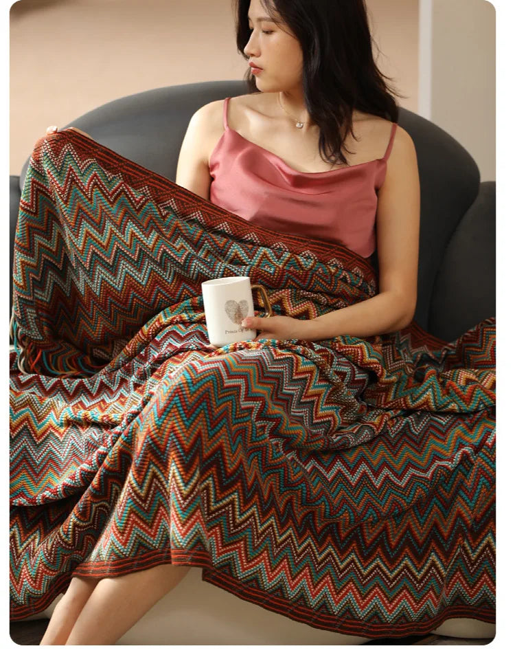 Boho Aztec Throw Blanket – Woven Plaid Sofa Cover, Wall Tapestry & Bed Blanket