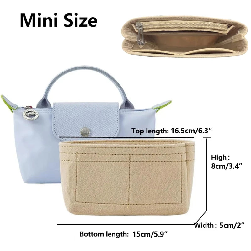 Bag Organizer Insert for Longchamp Small Tote – Inner Liner Handbag Organizer, Mini Size
