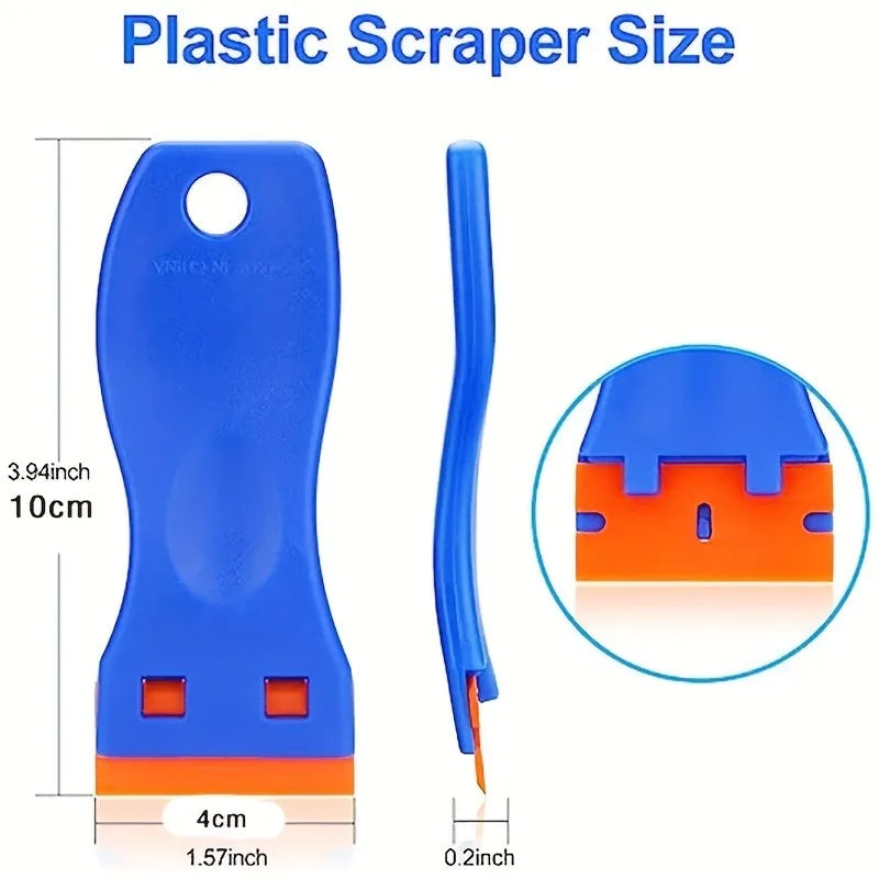 Scrape. Remove. Clean. — Multipurpose Plastic Scraper Set | Car Sticker Remover, Automotive Film Applying Tool & Glass Cleaning Scraper, 1 Scraper + 10 Blades