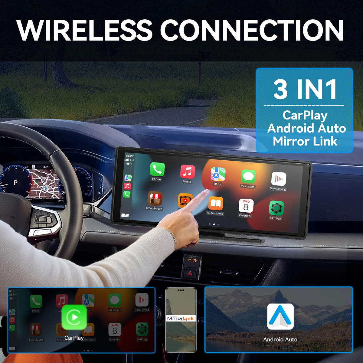 Wireless CarPlay Screen for Car – 10.26" Android Auto Touchscreen Stereo System