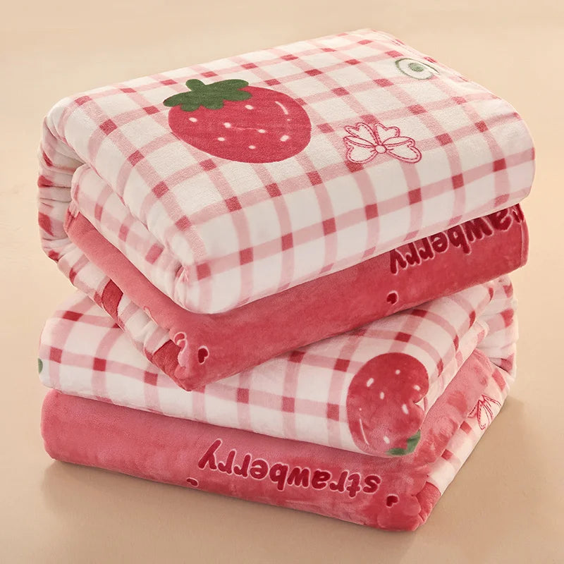 Strawberry Flannel Blanket – Soft Fuzzy Fleece Plush Throw for Girls, Bed, Sofa & Nap
