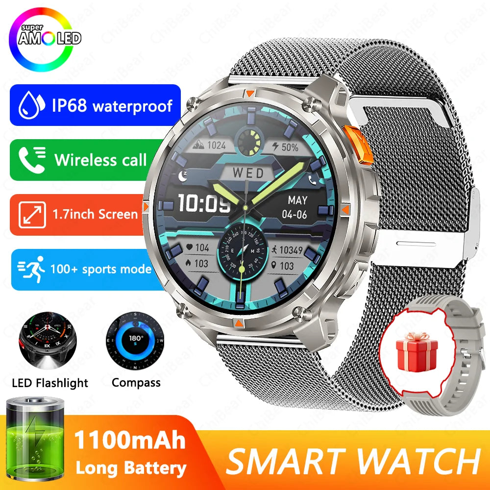 T-Rex3 Pro GPS Military Smartwatch – 1100mAh, 5ATM Waterproof, Sports Run Tracker & Compass