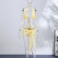 Shiny Sequins Bikini Suit | 3-Piece Hollow-Out Halter, Lace-Up Corset & Mini Skirt, 2026 Summer Beachwear
