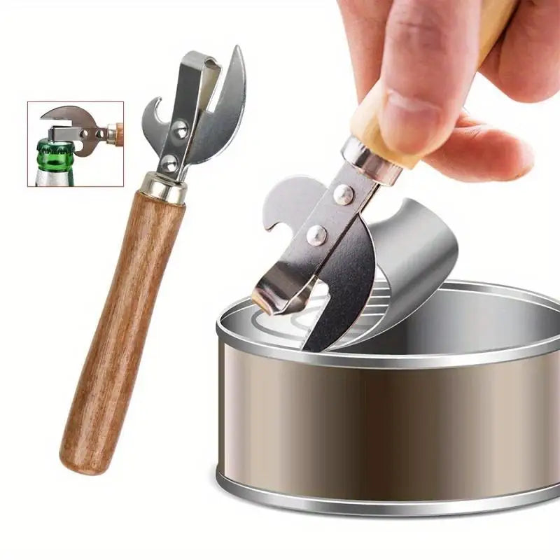 Manual Can Opener with Wooden Handle