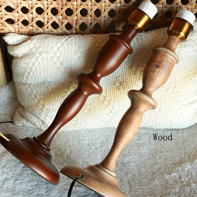 Wood Table Lamp – Vintage Fabric Shade