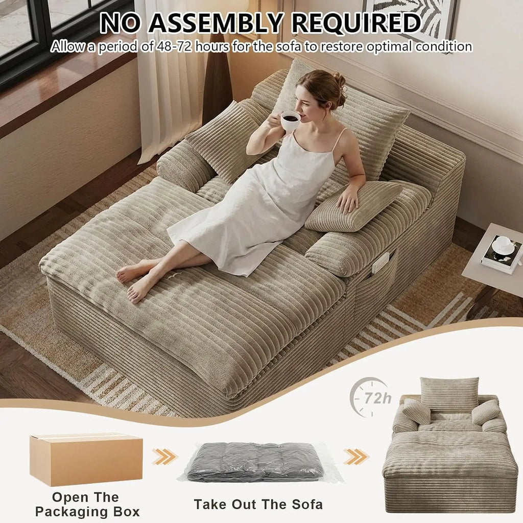 Oversized Corduroy Chaise Lounge with Cup Holders