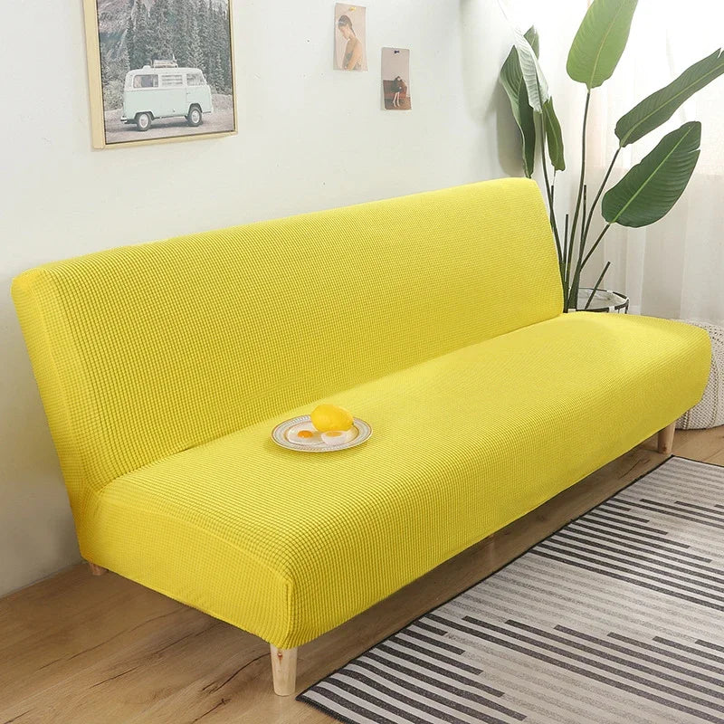 Armless Futon Sofa Bed Cover – Polar Fleece Elastic Slipcover for Folding Furniture & Bench